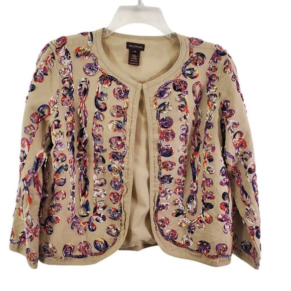 Multiples Women’s Linen Blend Multi-Color Cardigan Jacket – Size Medium - Picture 3 of 16